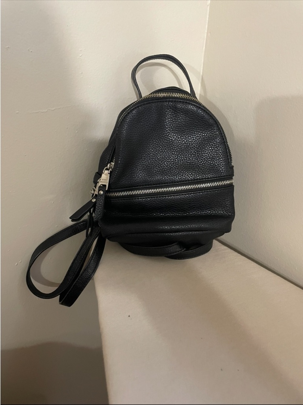 Black Leather Mini Backpack - Classic Women's Bag